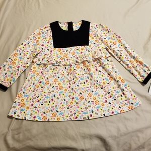 SnoPea Candy Print Velvet Trim Long Sleeve Ruffle Waist A-Line Dress NWT